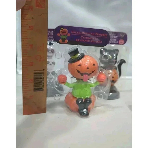 Lot of 3 Solar Powered Dancing Bobble Head Hallowee Pumpkin Cat Skeleton‎ Heads - Picture 3 of 13